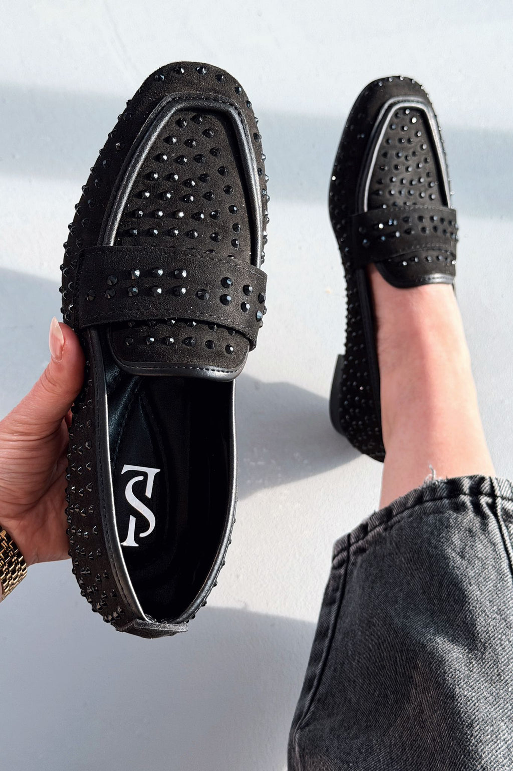 Talori Black Suede Black Embellished Women's Loafers