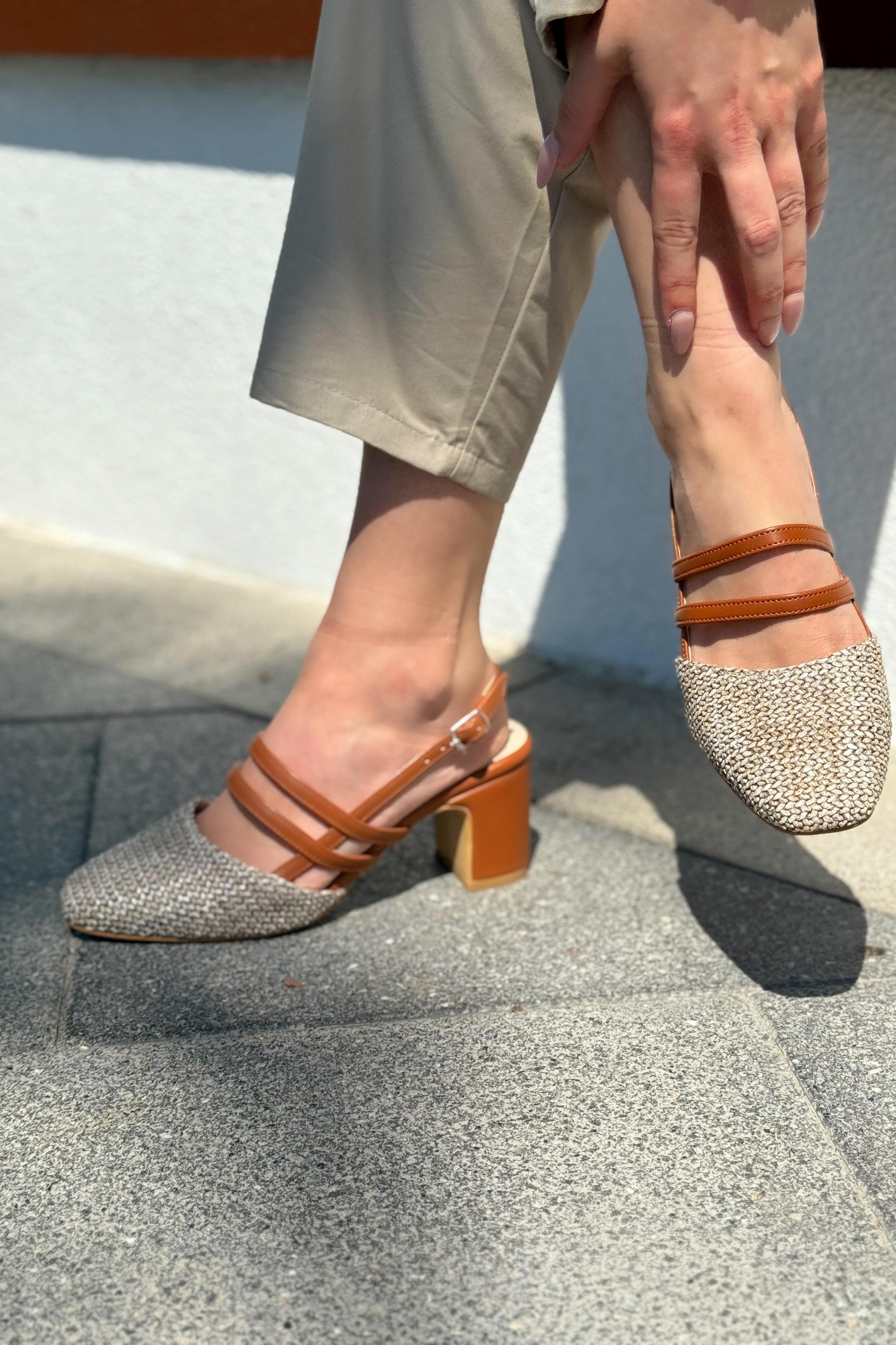 Marlo Tan Raffia-Detail Faux Leather Women's Mary Jane
