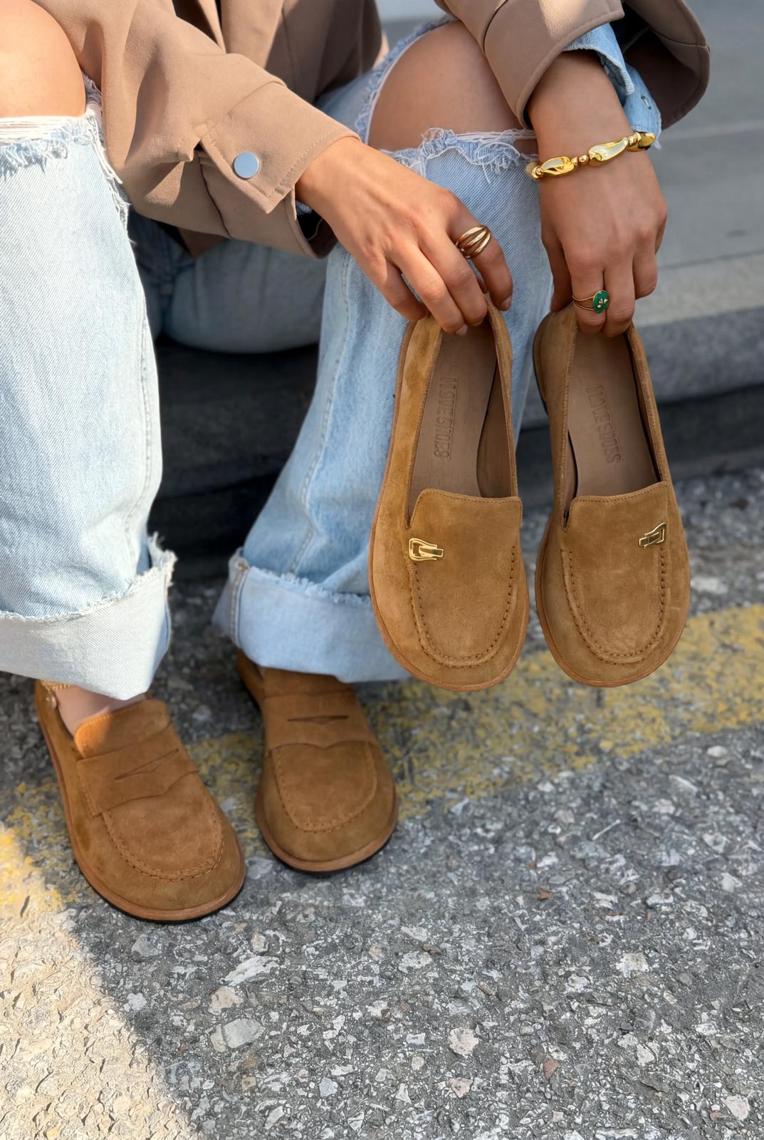 Rasen Tan Genuine Suede Women's Loafers