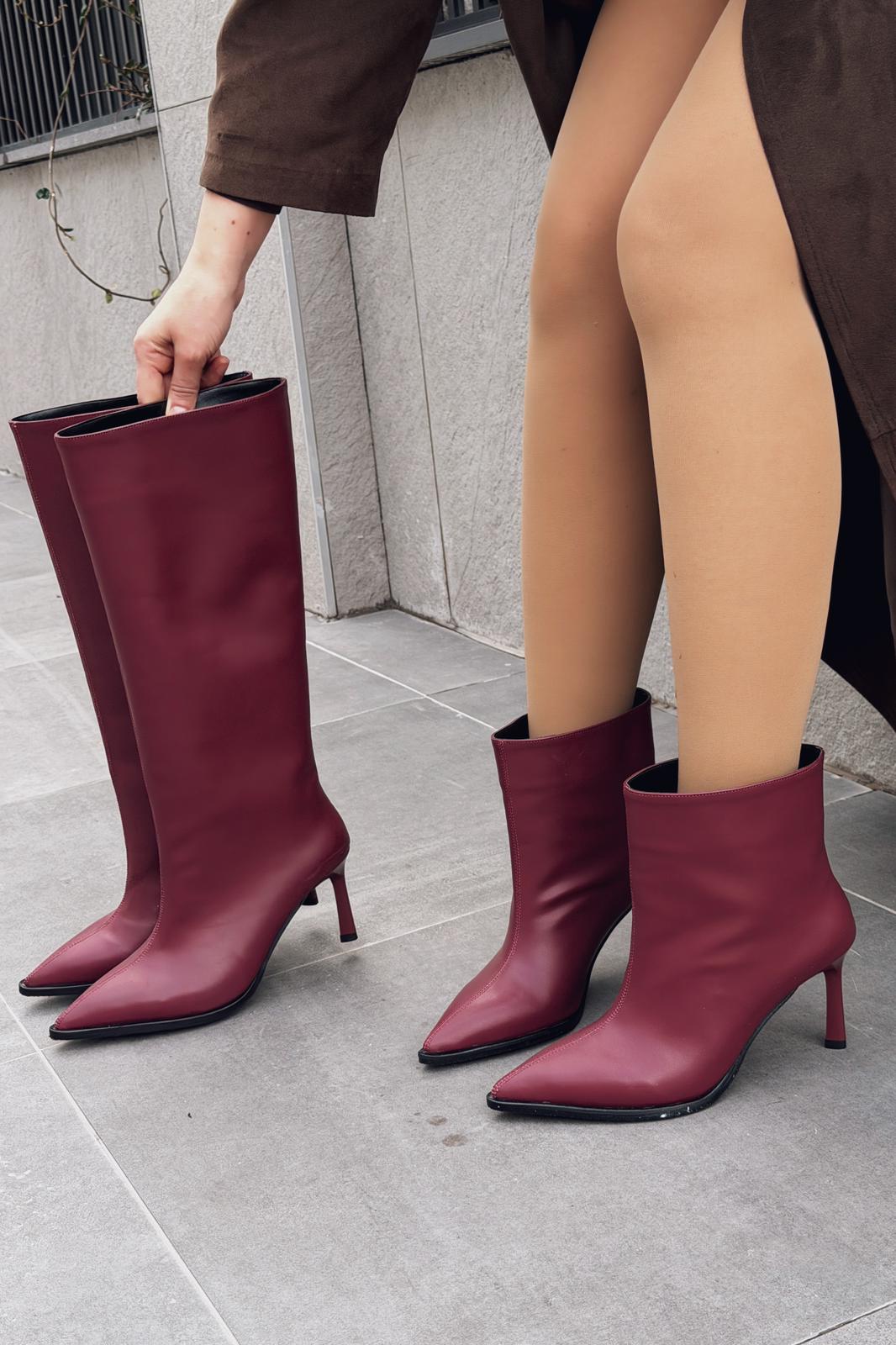 Elarin Women's Bordeaux Faux Leather Pumps Boots
