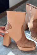 Olexsa Nude Faux Leather High Heel Women's Boots