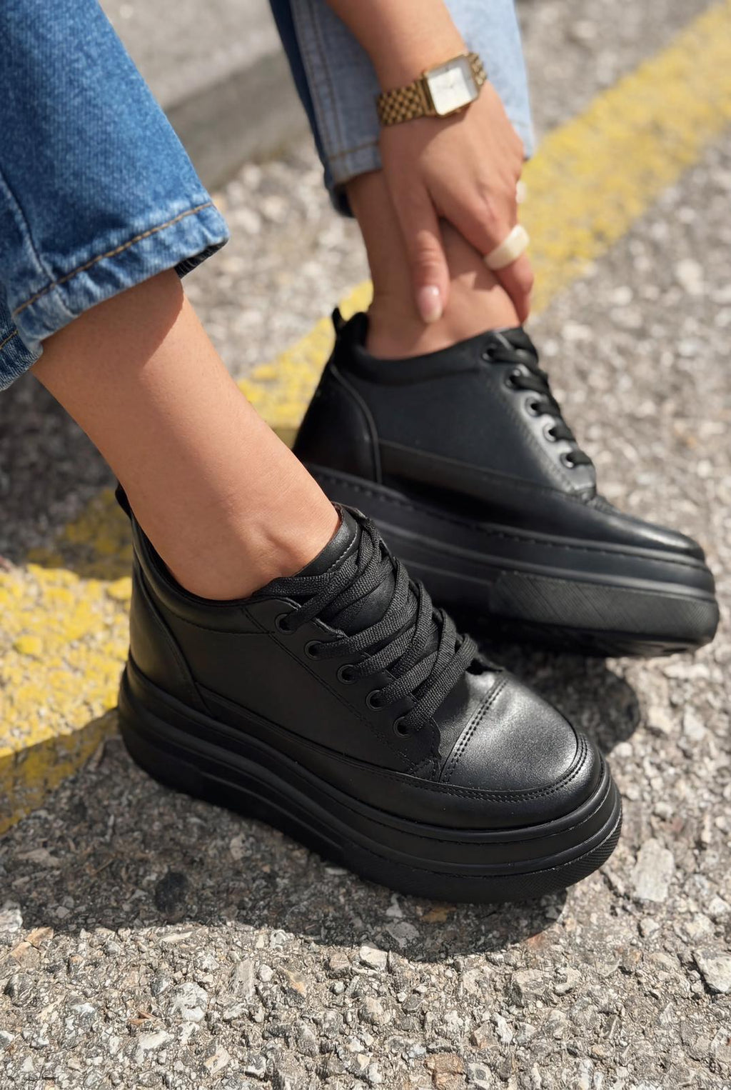 Korin Black Faux Leather Women's Hidden Wedge Sneakers