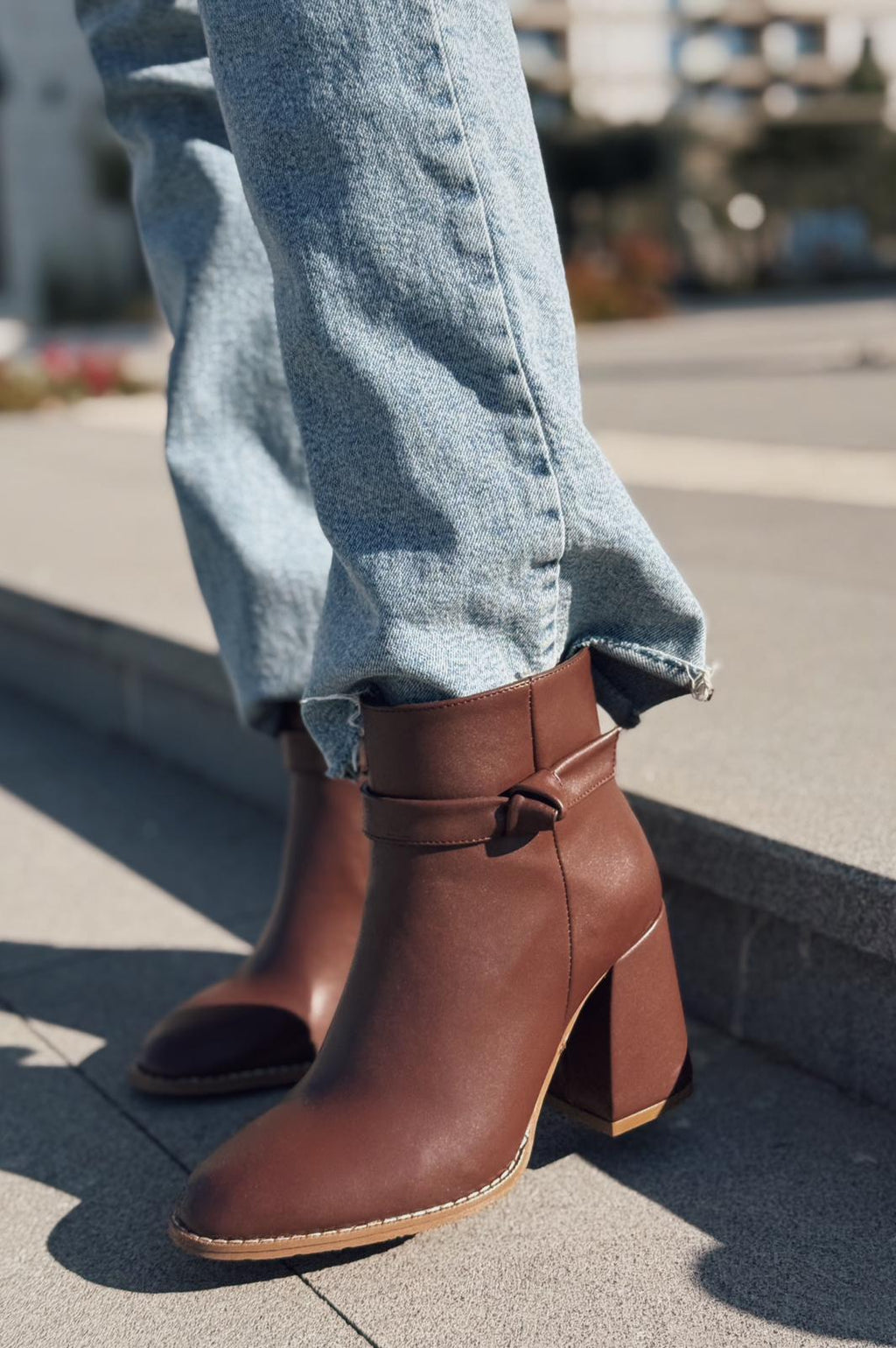 Oxsend Dark Brown Faux Leather Bow Detail Pumps Boots