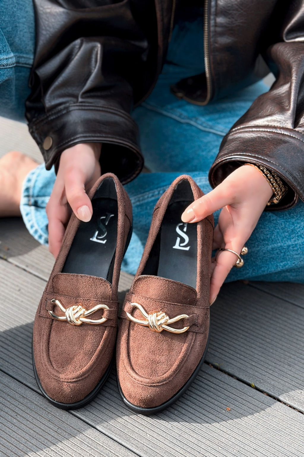 Norel Dark Brown Suede Bow Detail Women's Loafers