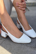 Solen White Faux Leather Woven Detail Women's Mary Jane