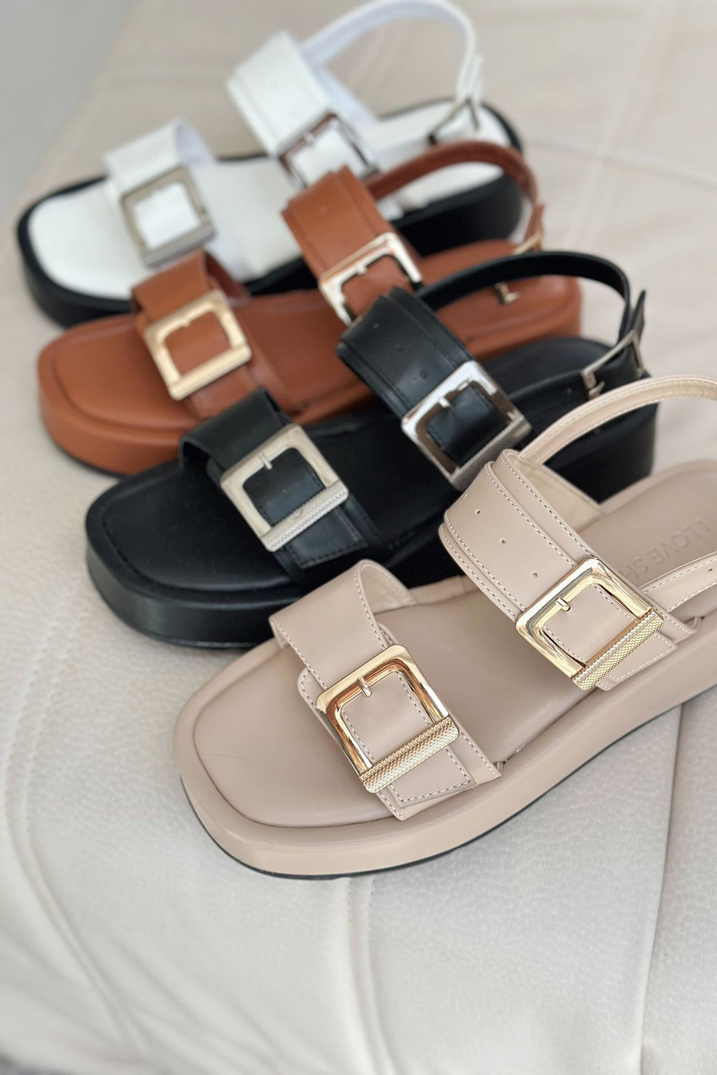 Perina Nude Faux Leather Buckle Detail Women's Sandals