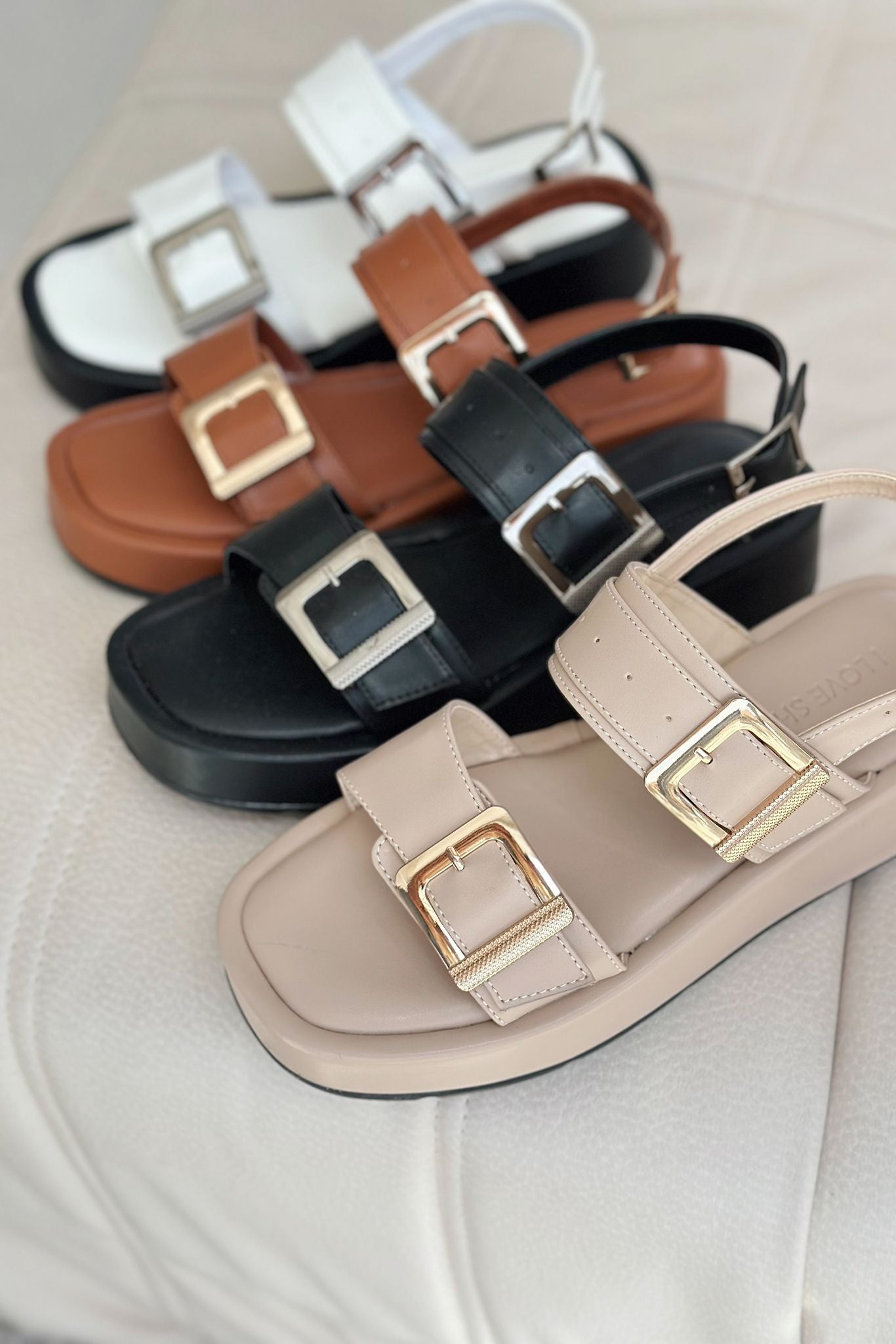 Perina Nude Faux Leather Buckle Detail Women's Sandals