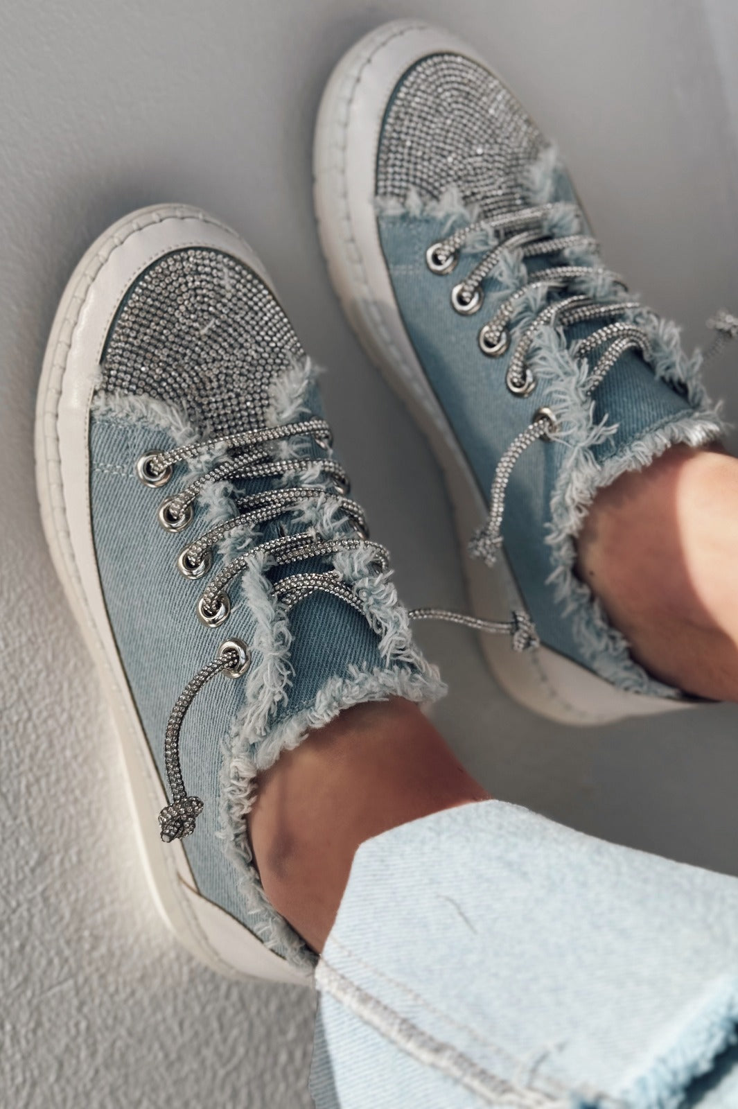 Delina Light Blue Jean Rhinestone Women's Sneakers