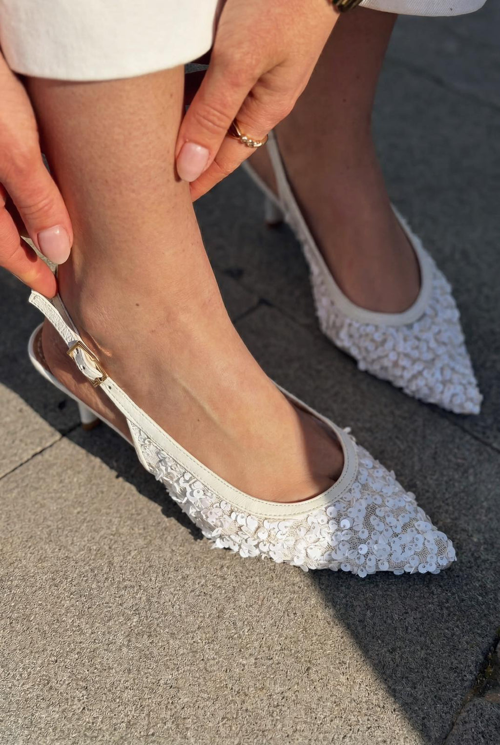 Selorine White Sequin Women's Stilettos