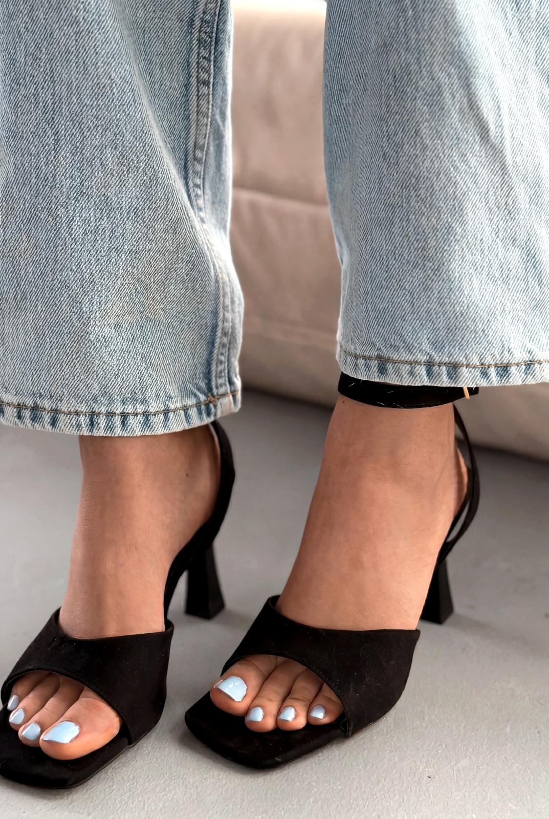 Velniel Black Suede Women's Pumps Sandals