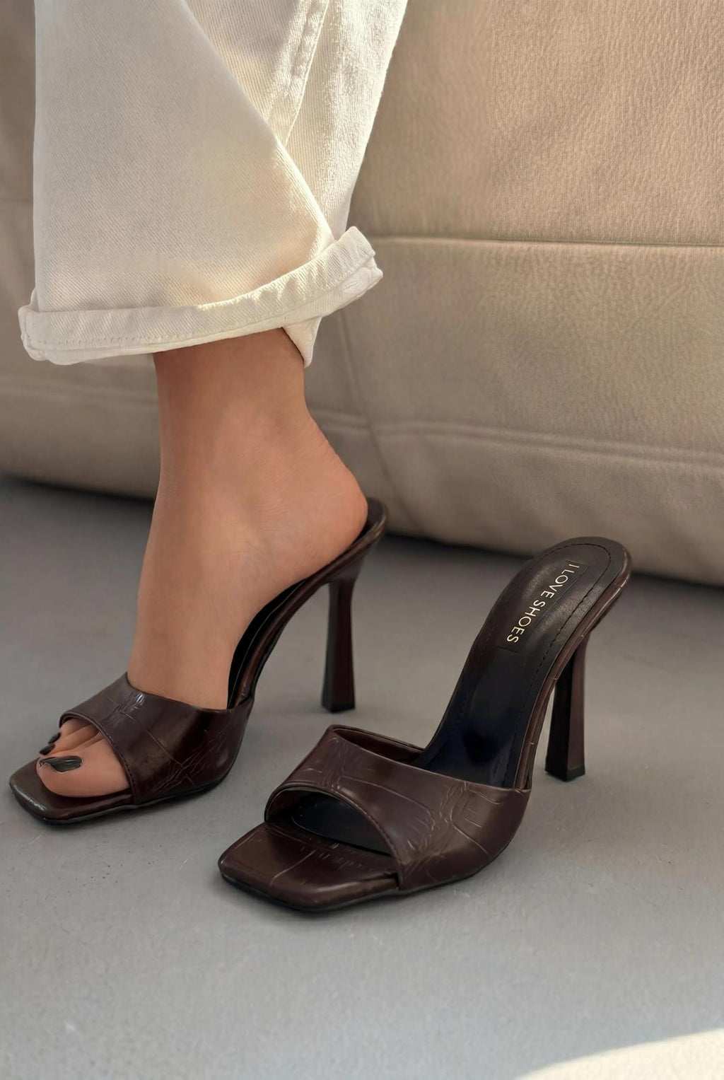 Sorel Taupe Faux Leather Patterned Women's Pumps Mules