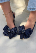Velune Navy Bow Detail Satin Women's Stilettos