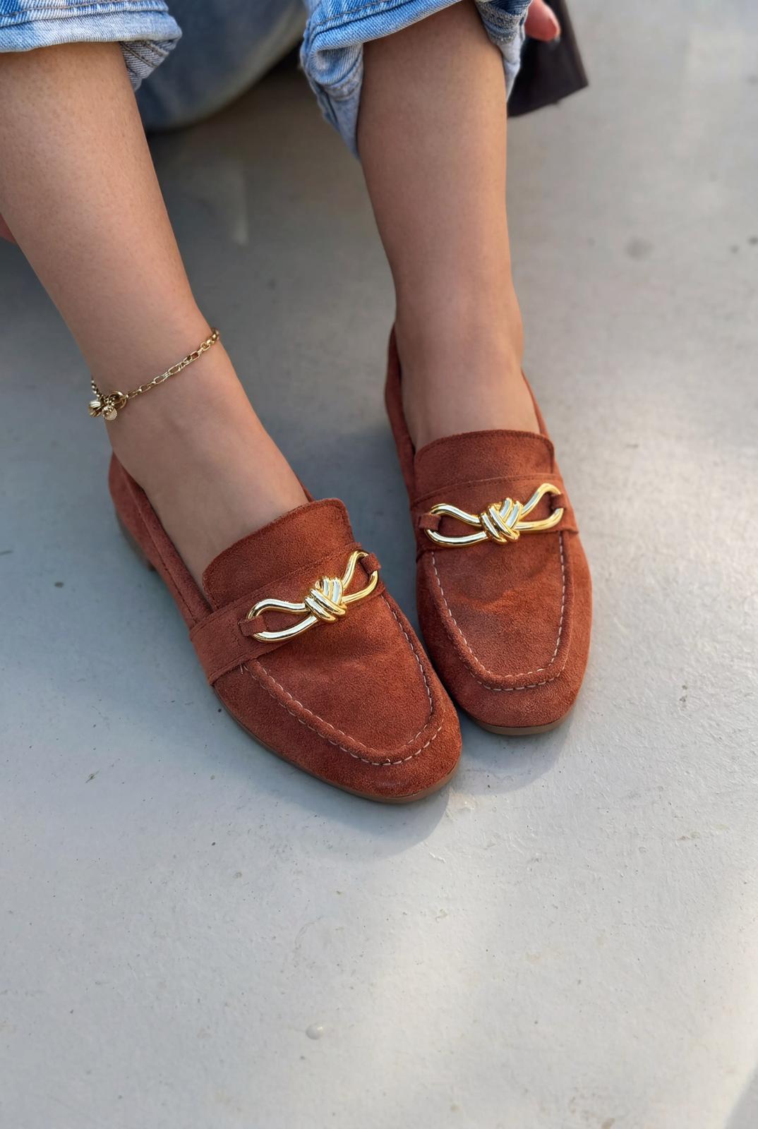 Avelis Women's Loafer Brick Suede Bow Detail