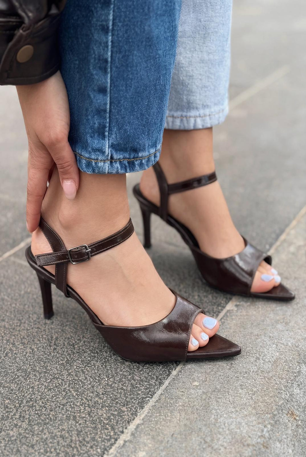 Ardor Light Brown Patent Faux Leather Women's Pumps Sandals
