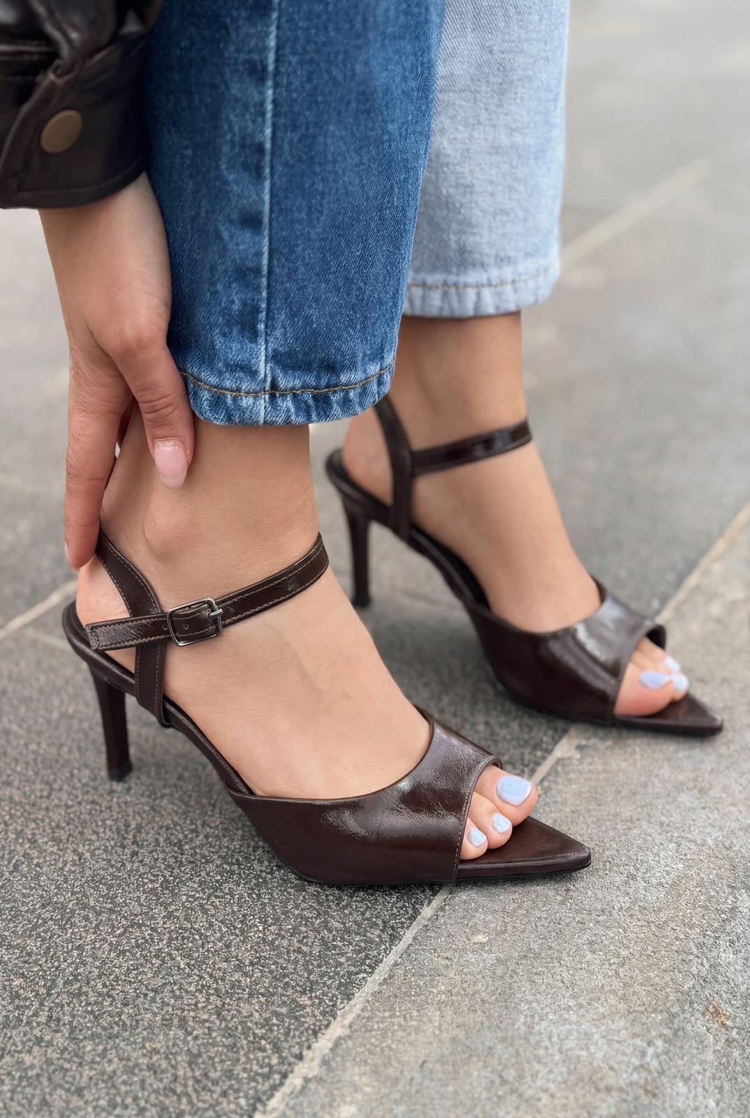 Ardor Light Brown Patent Faux Leather Women's Pumps Sandals