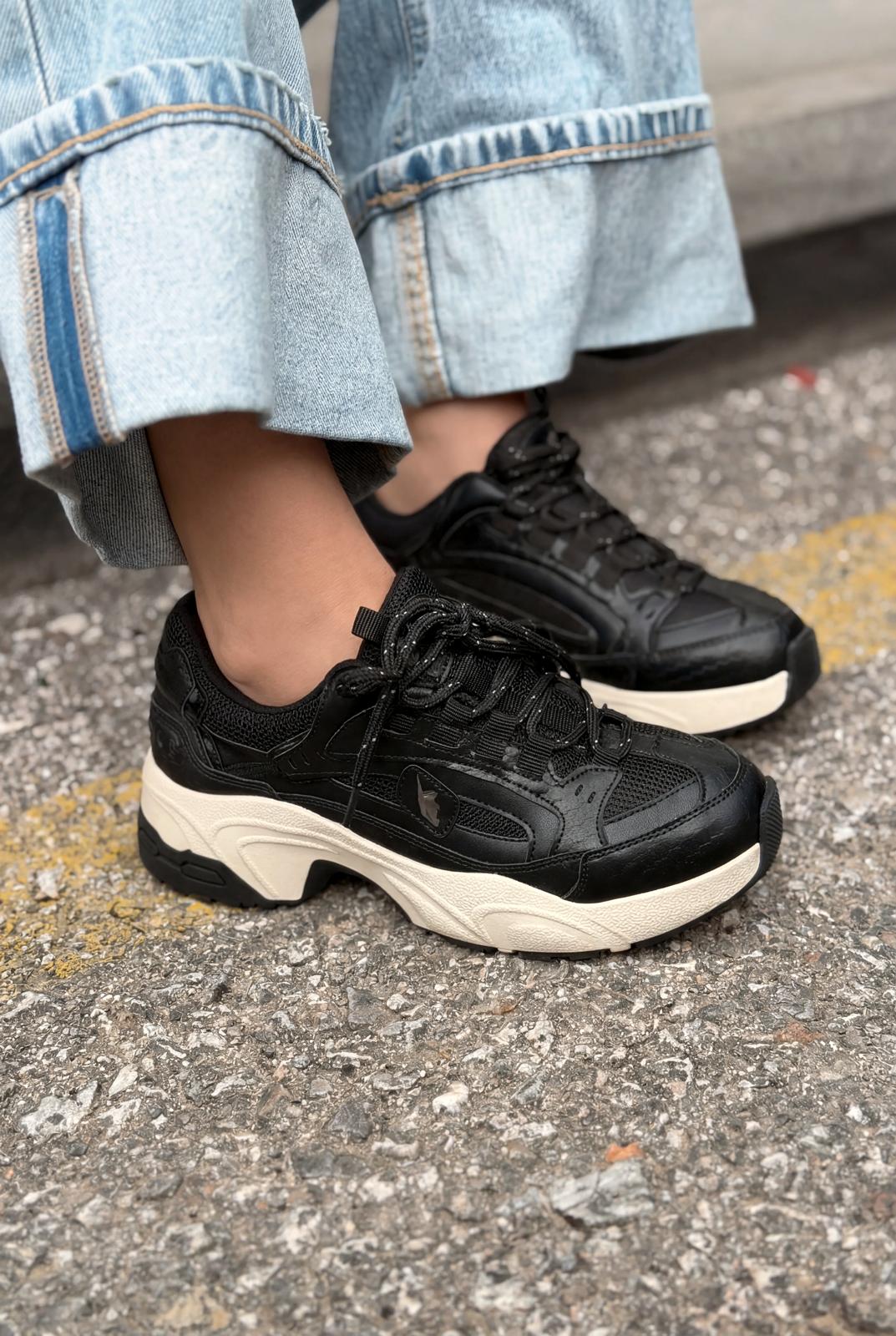 Norser Black Genuine Leather Women's Sneakers