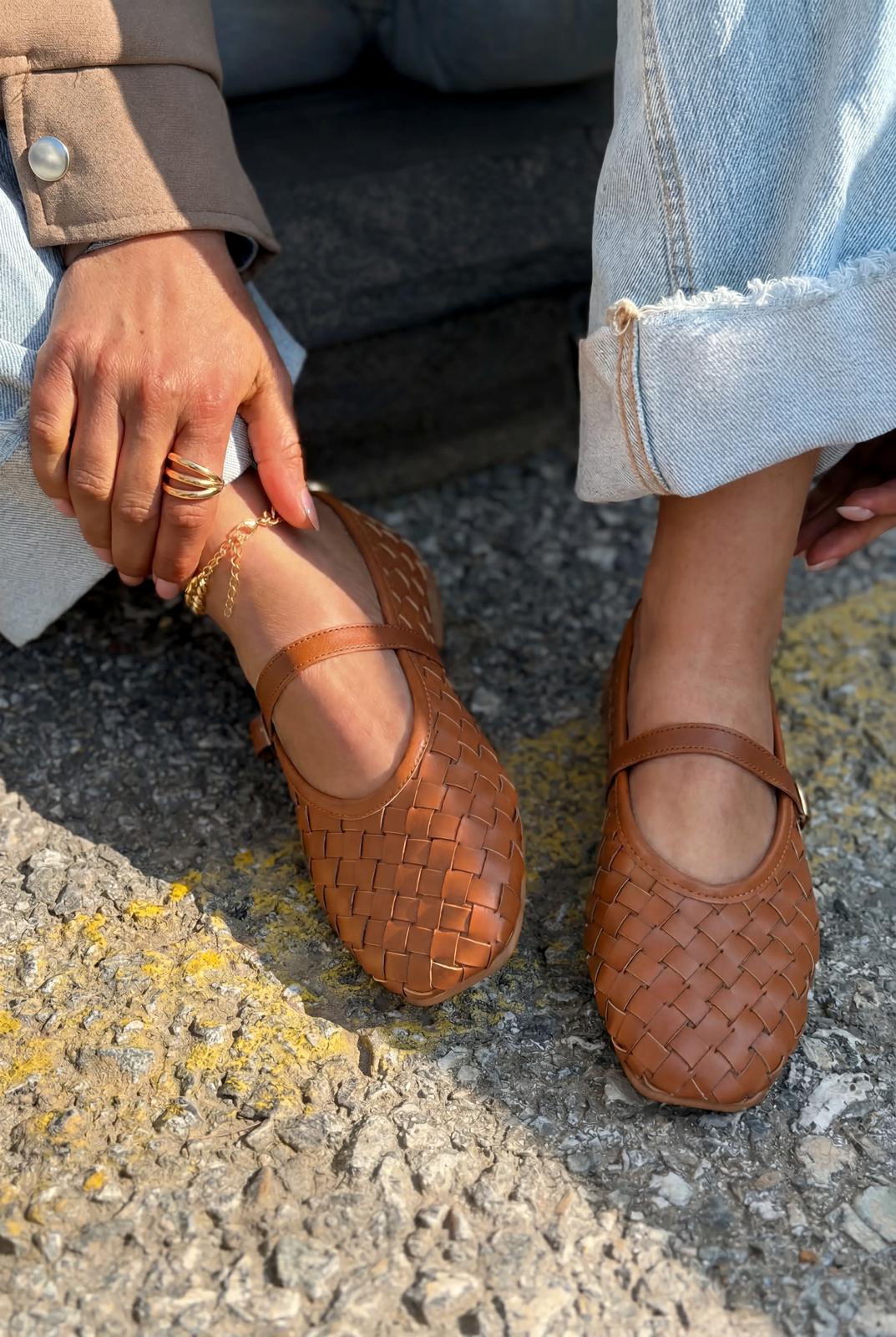 Roselle Tan Faux Leather Women's Flats