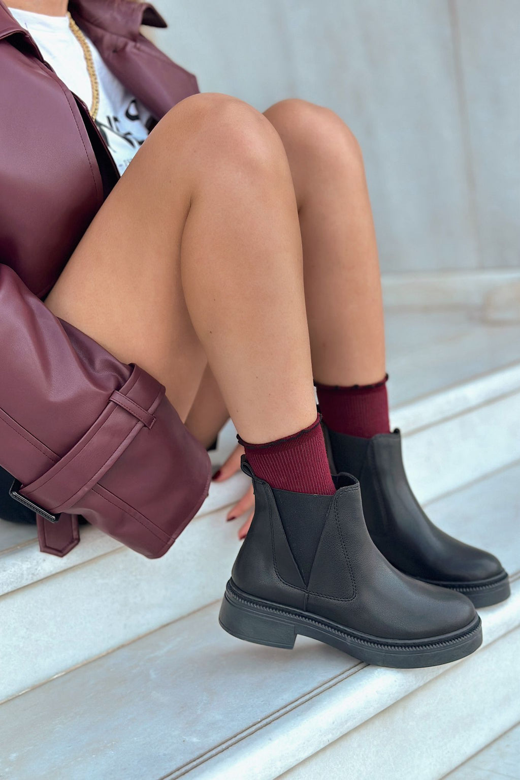 Molija Black Faux Leather Chunky Sole Women's Boots