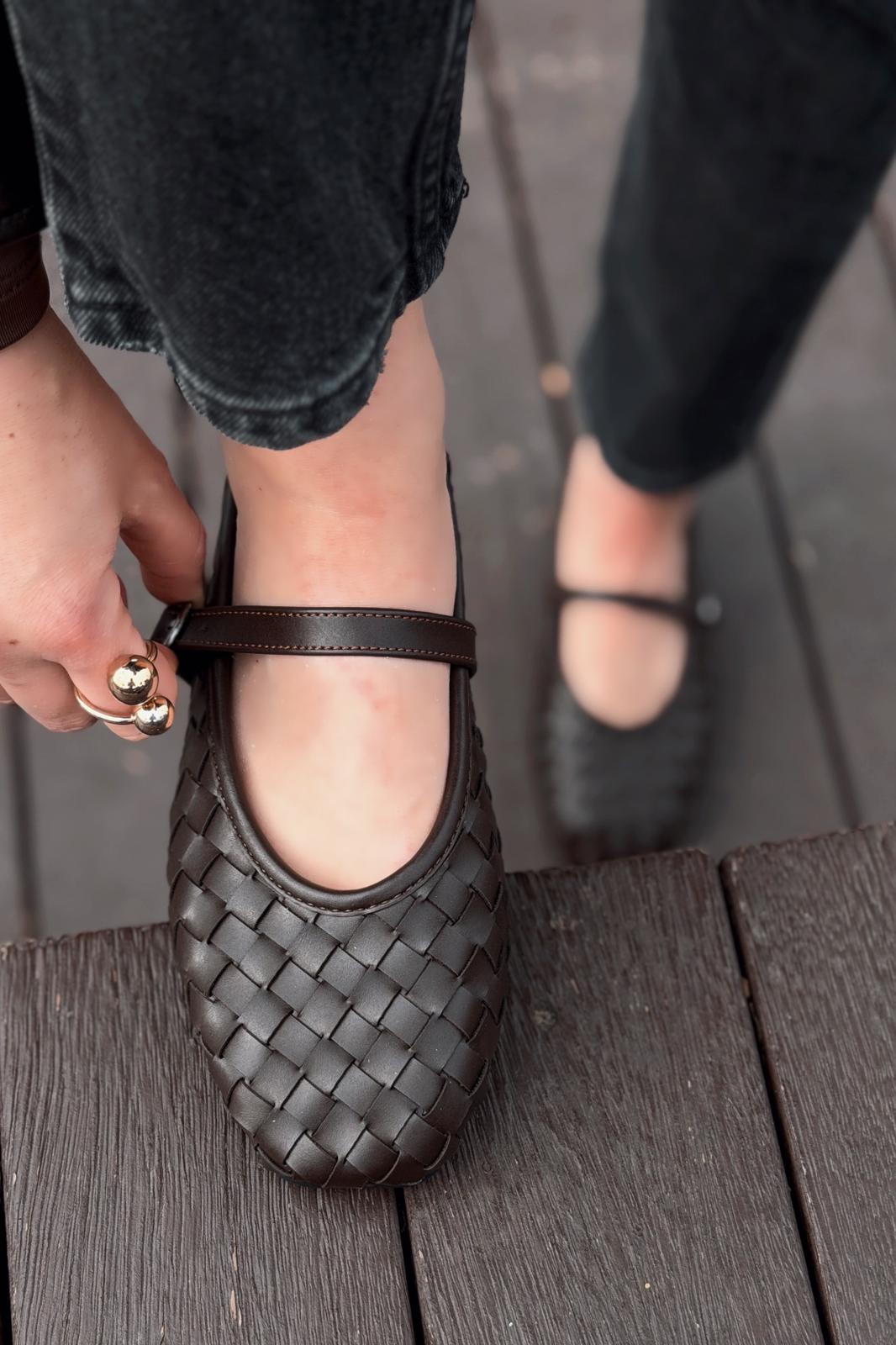 Roselle Dark Brown Faux Leather Women's Flats