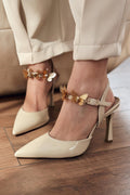 Senar Beige Patent Faux Leather Women's Stilettos Butterfly Detail