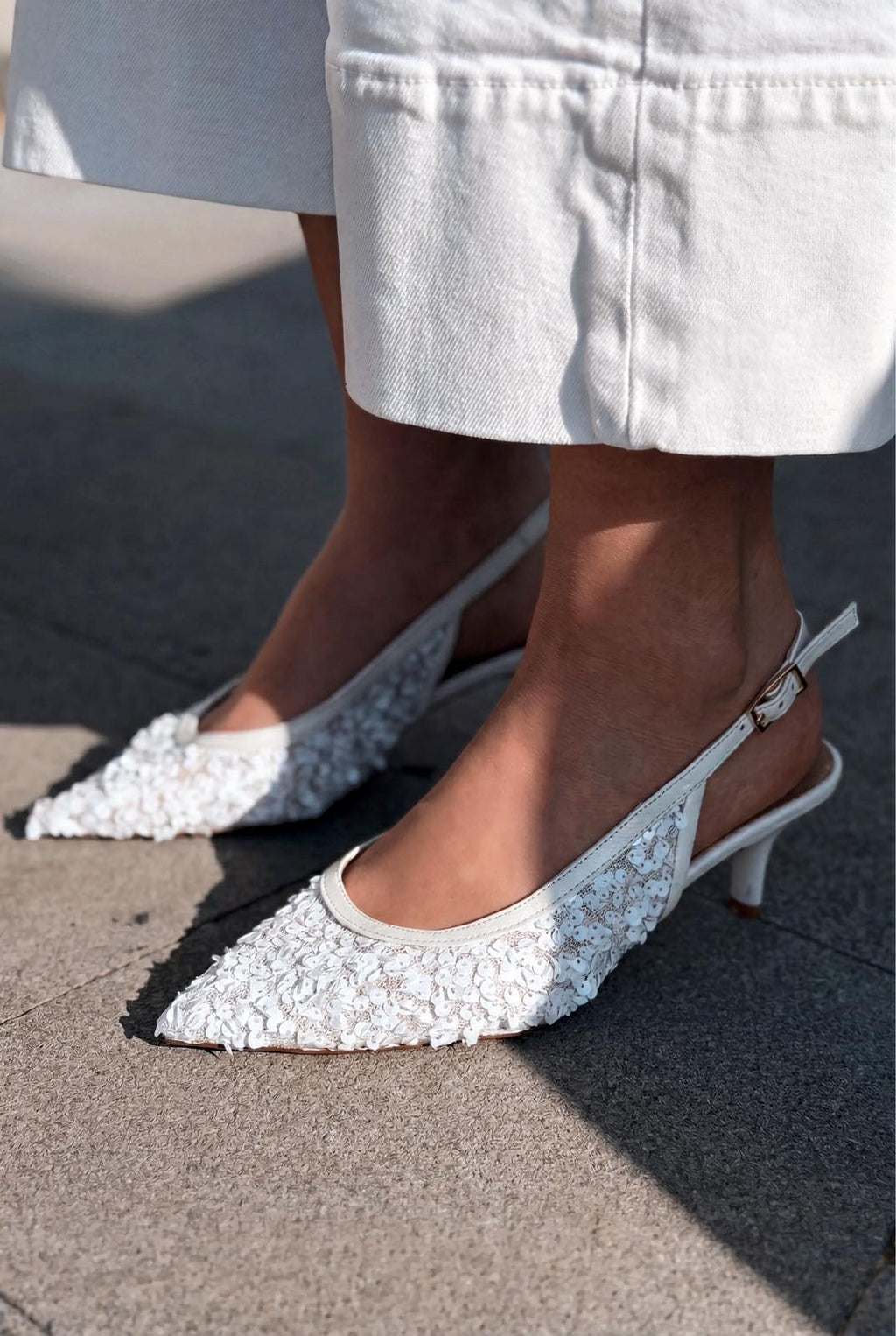 Selorine White Sequin Women's Stilettos