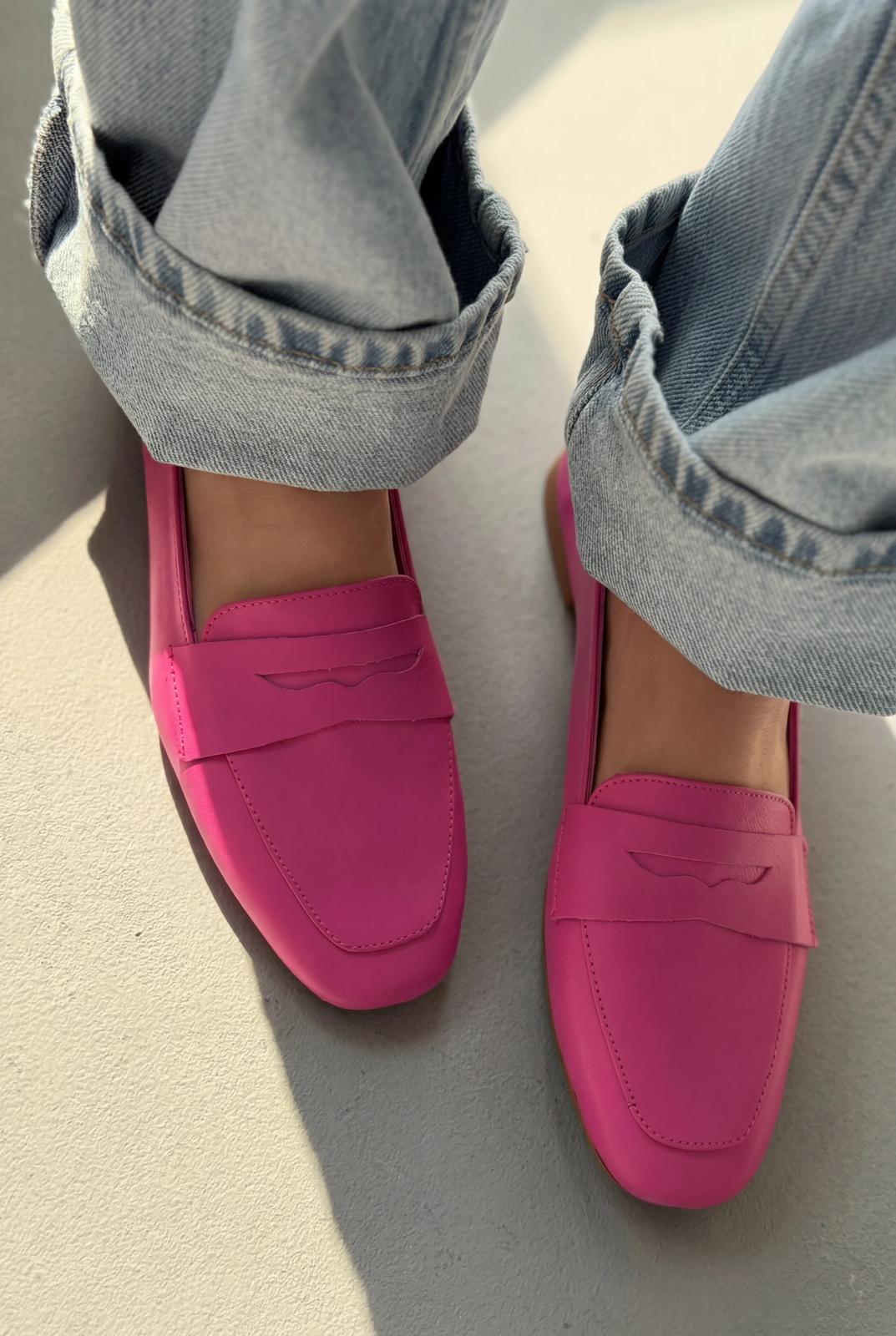 Melniel Fuchsia Genuine Leather Women's Loafers