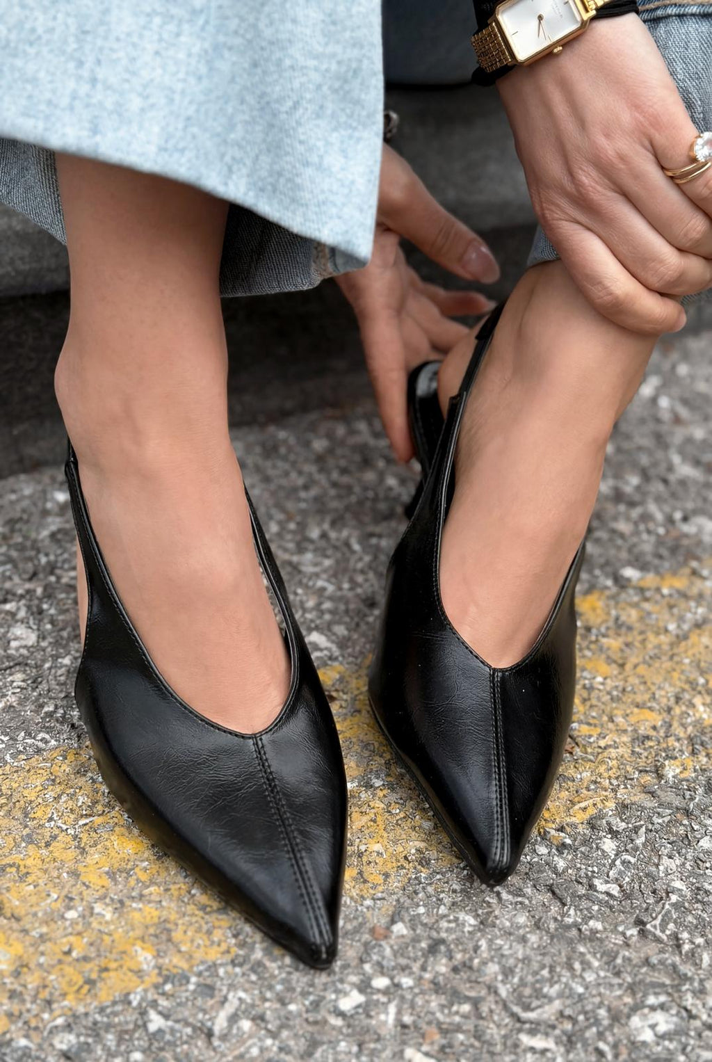 Navore Black Crinkled Faux Leather Women's Stilettos
