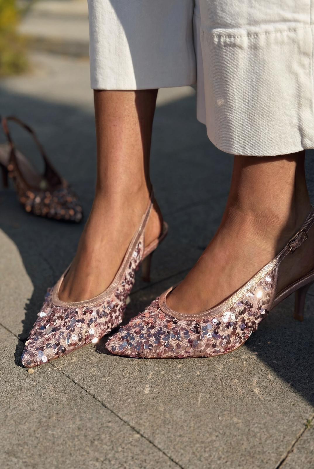 Selorine Pink Sequin Women's Stilettos