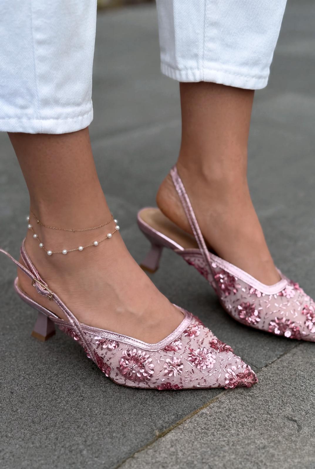 Serona Pink Embroidered Women's Stilettos