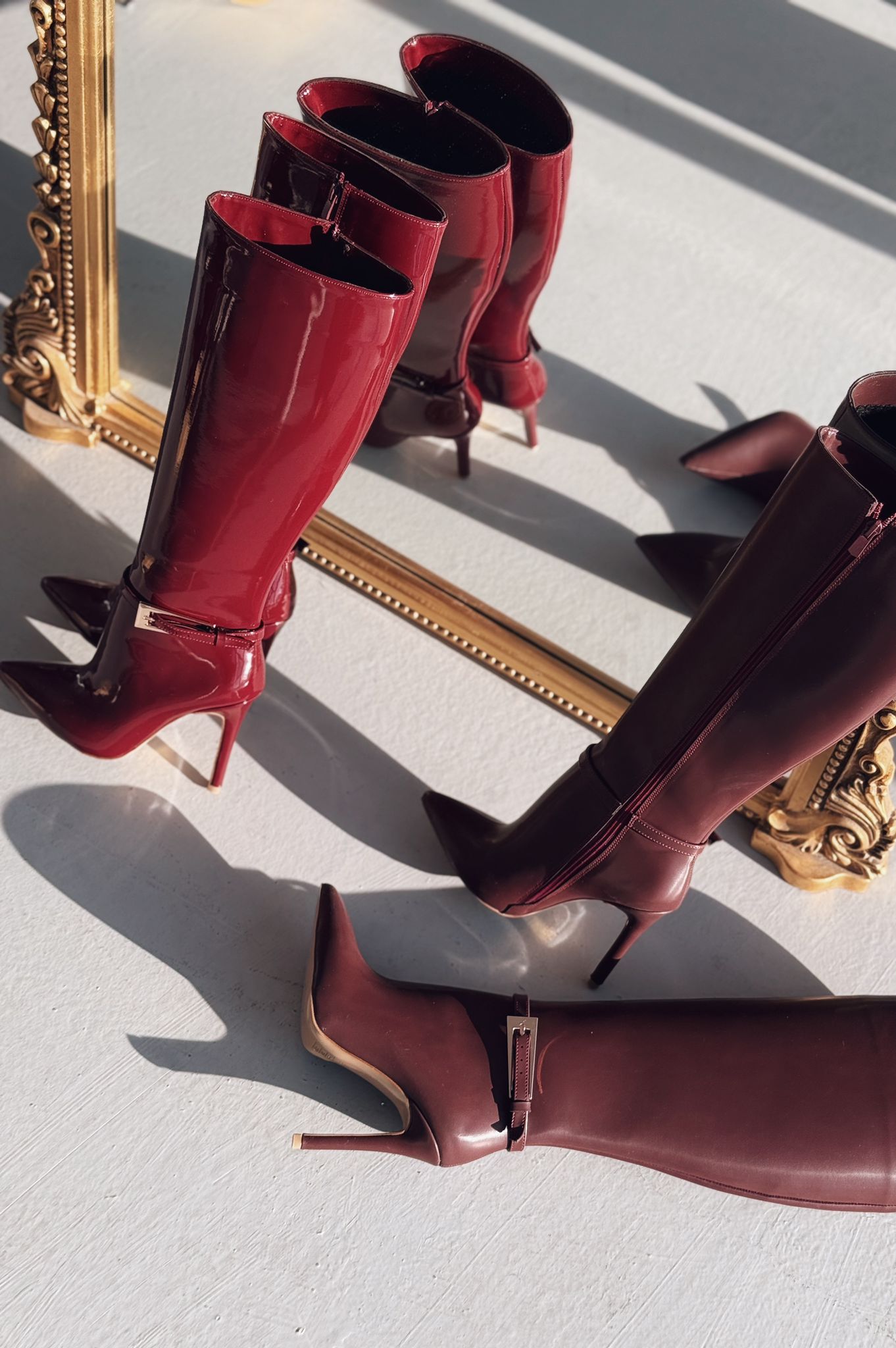 Eswod Burgundy Faux Leather Buckle Detail Women's Boots