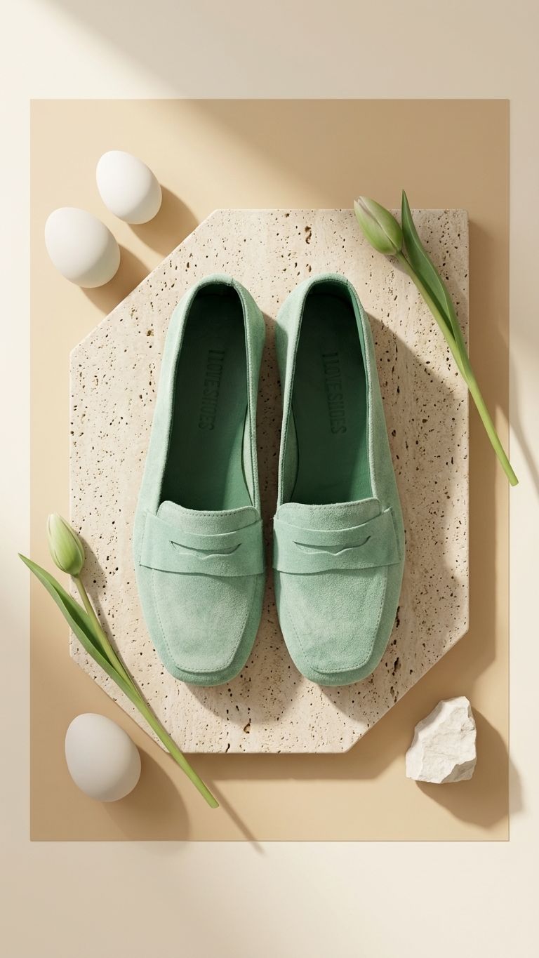 Melniel Green Genuine Suede Women's Loafers