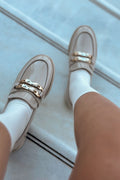 Sabella Beige Patent Faux Leather Embellished Women's Loafers