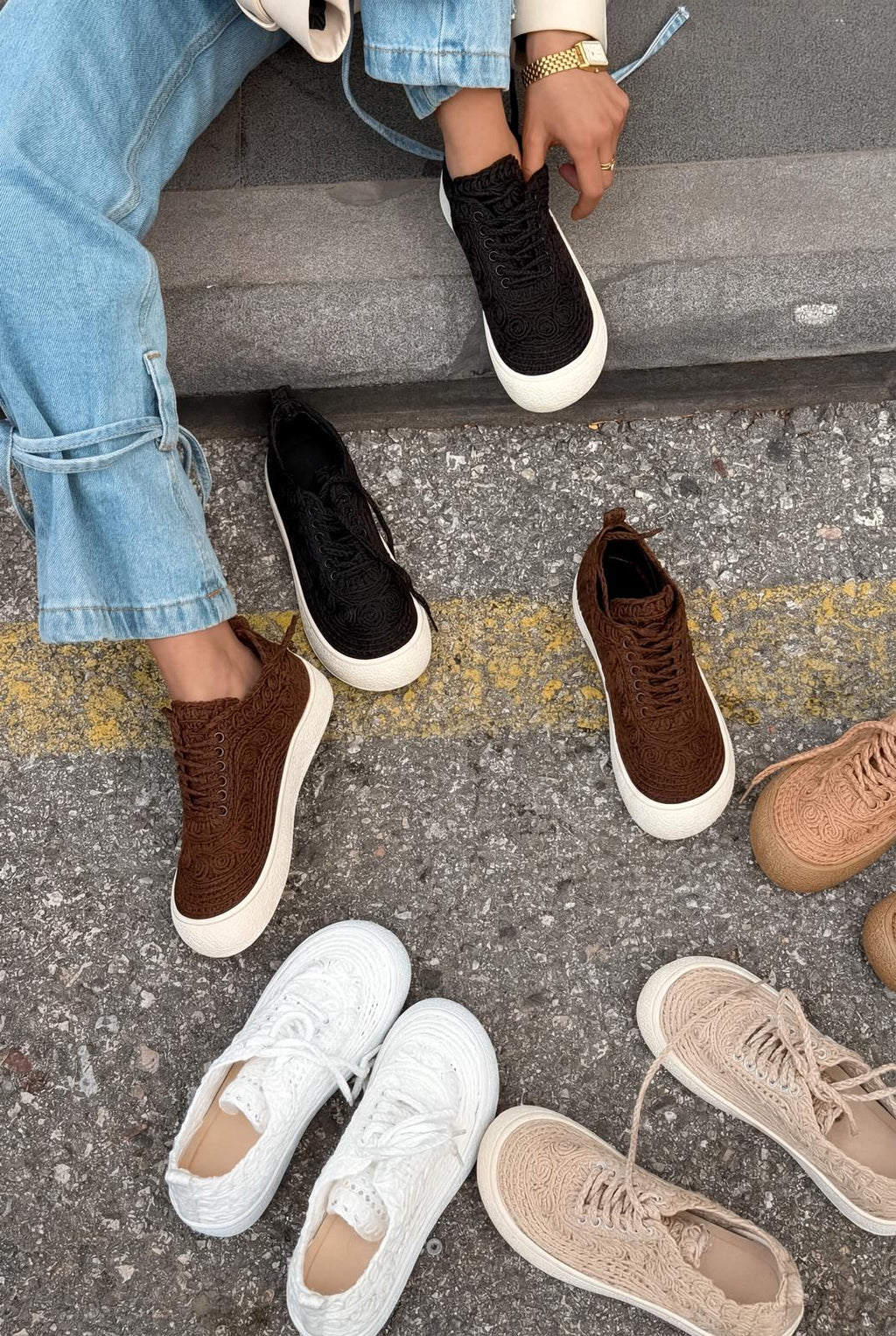 Sarrin Beige Woven Women's Sneakers