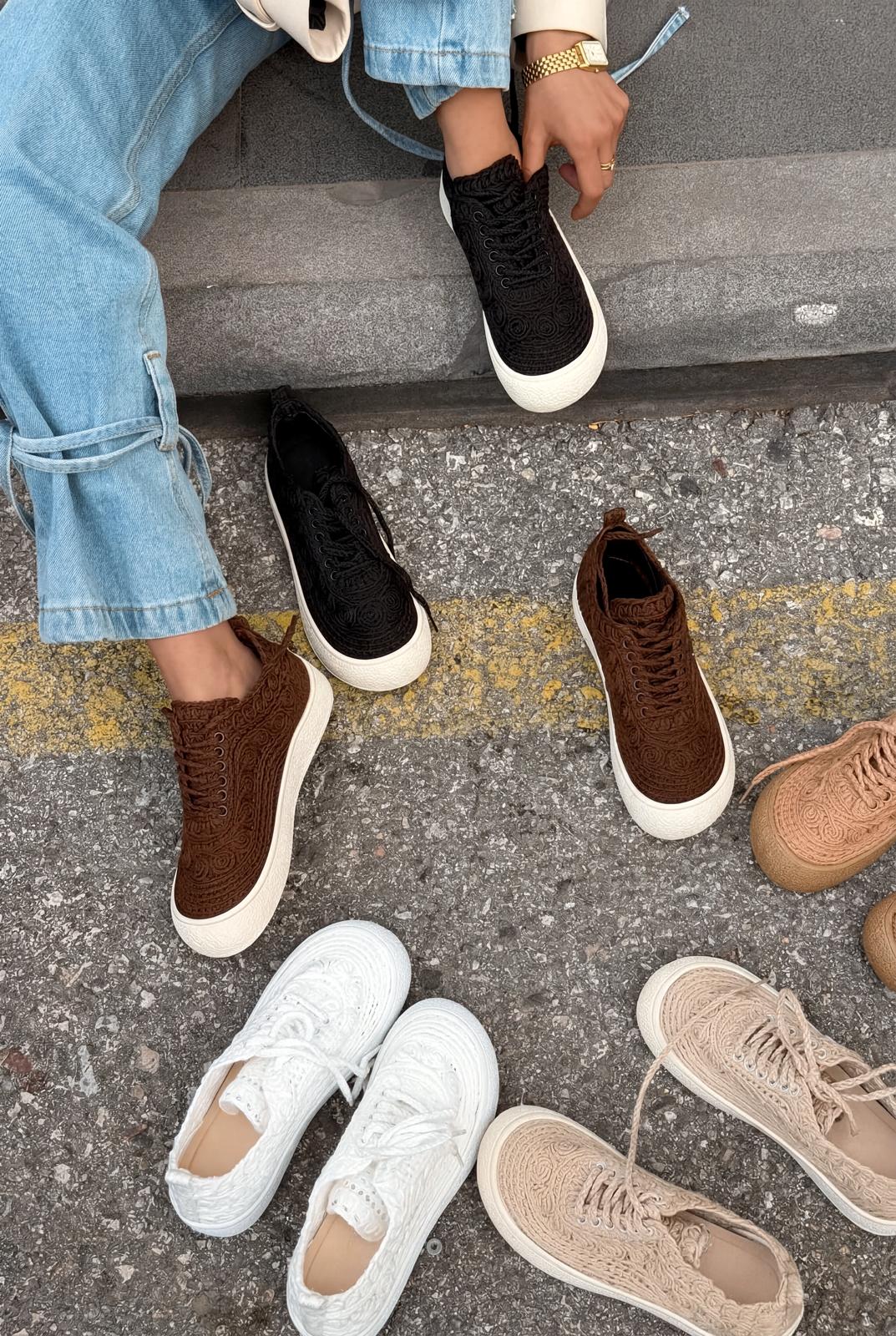 Sarrin Beige Woven Women's Sneakers