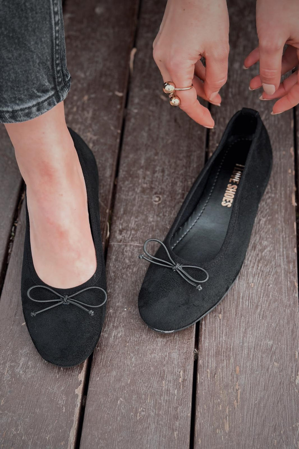 Stellor Black Suede Women's Wedge Heel Flats