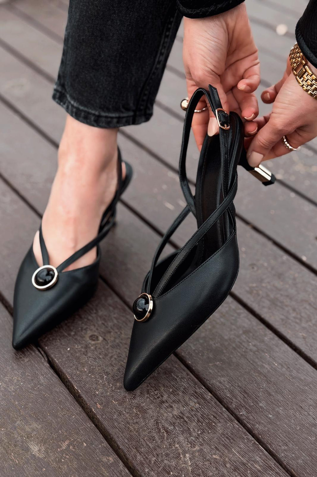 Lorisse Black Faux Leather Women's Stilettos