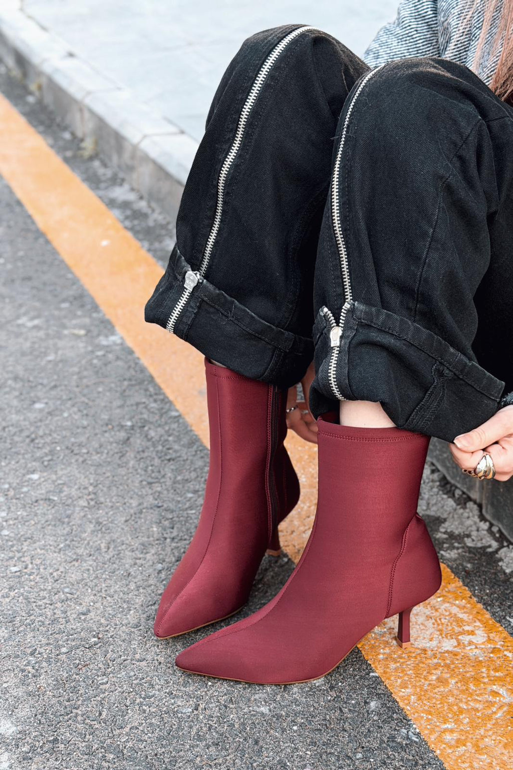 Evelin Women's Burgundy Faux Suede Stiletto Heel Boots