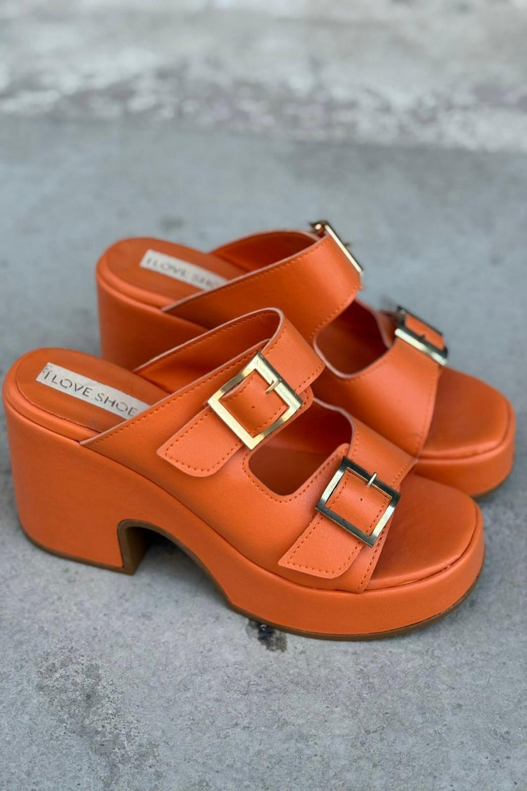 Livons Orange Faux Leather Platform Pumps Women's Mules