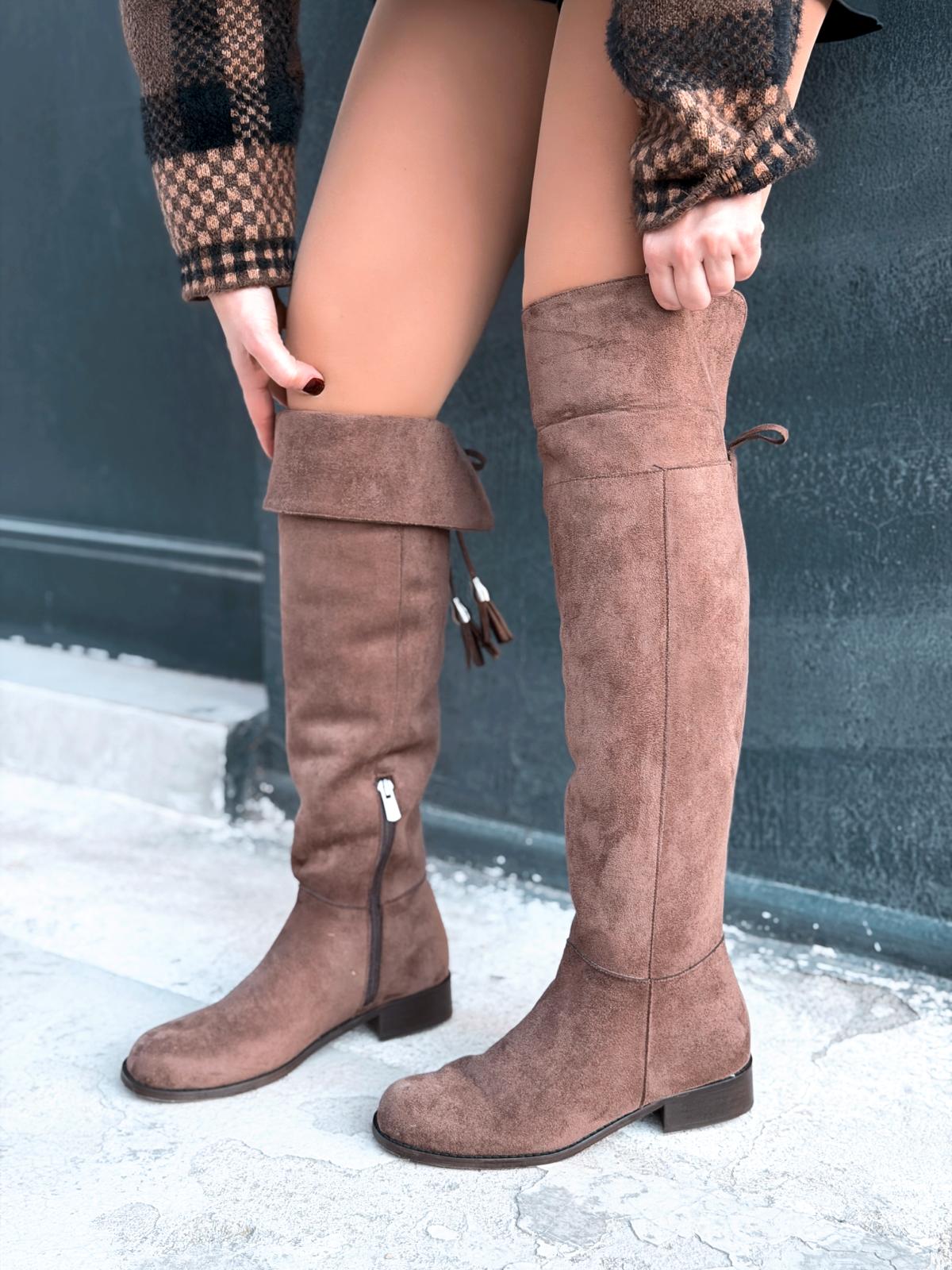 Jolvern Brown Suede Fringe Detail Women's Boots