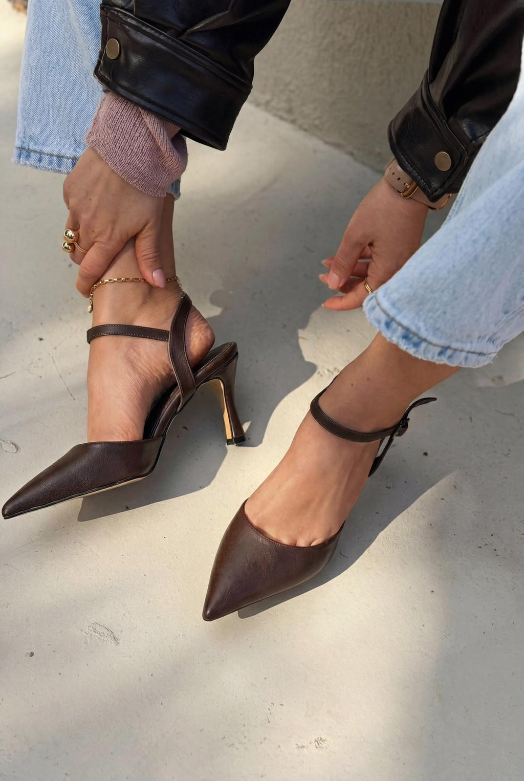 Beloria Light Brown Faux Leather Stilettos