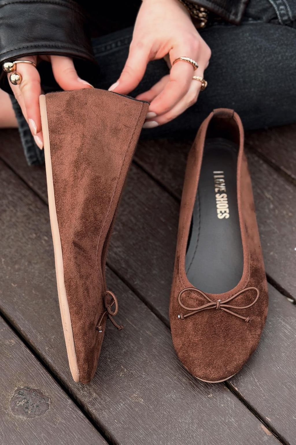 Stellor Dark Brown Suede Women's Wedge Heel Flats