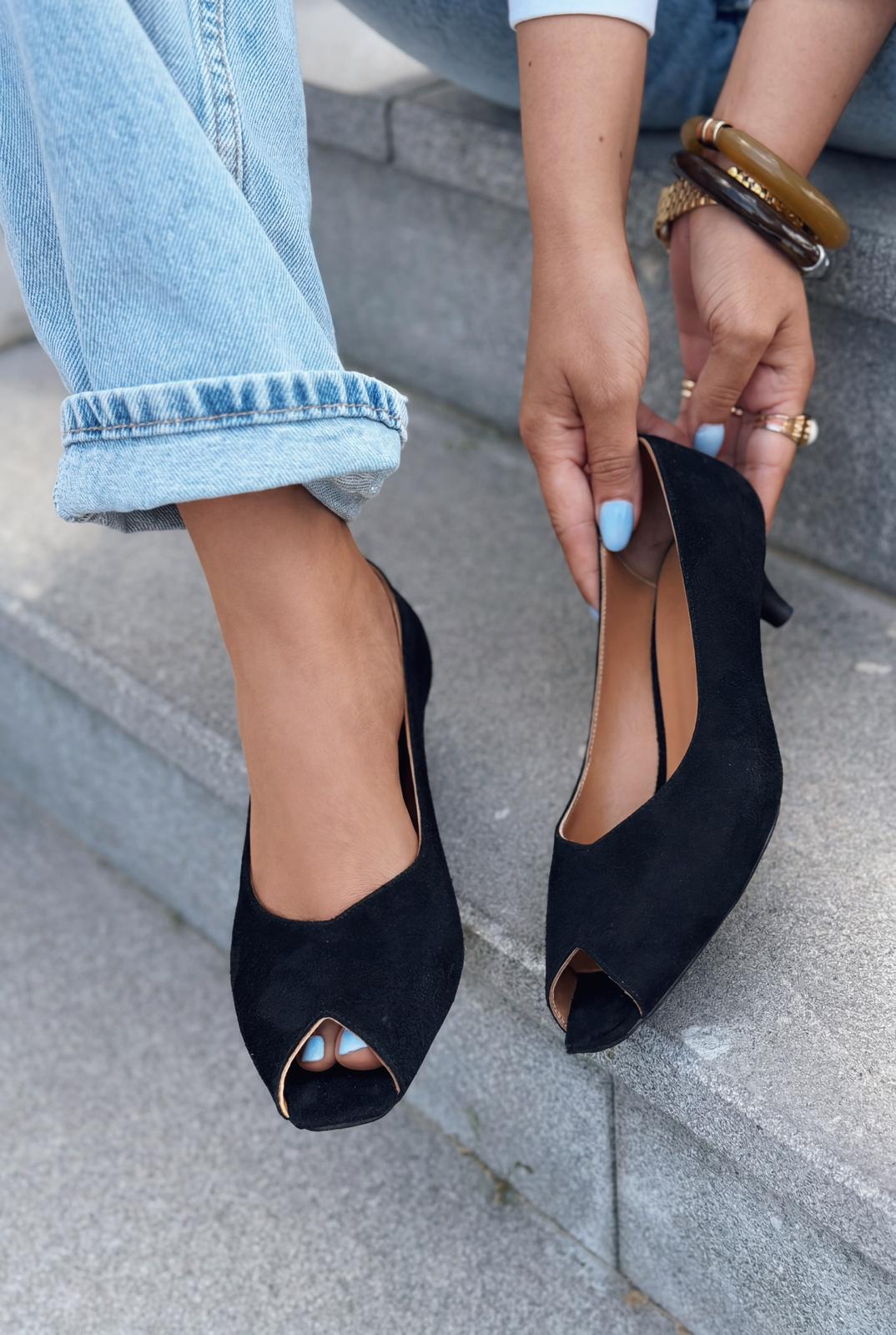 Norvion Black Suede Genuine Leather Women's Pumps