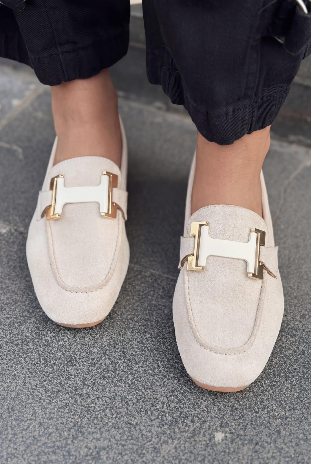 Elara Beige Suede Women's Loafers