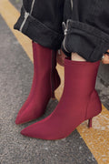 Evelin Women's Burgundy Faux Suede Stiletto Heel Boots