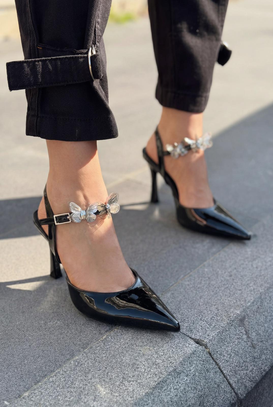 Senar Black Patent Faux Leather Women's Stilettos