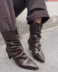Corlin Women's Pumps Pleated Boots Light Brown Crinkle Patent Faux Leather