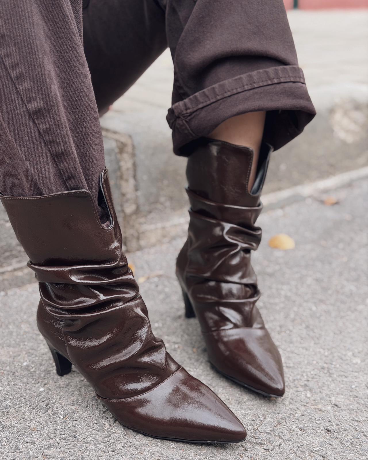 Corlin Women's Pumps Pleated Boots Light Brown Crinkle Patent Faux Leather
