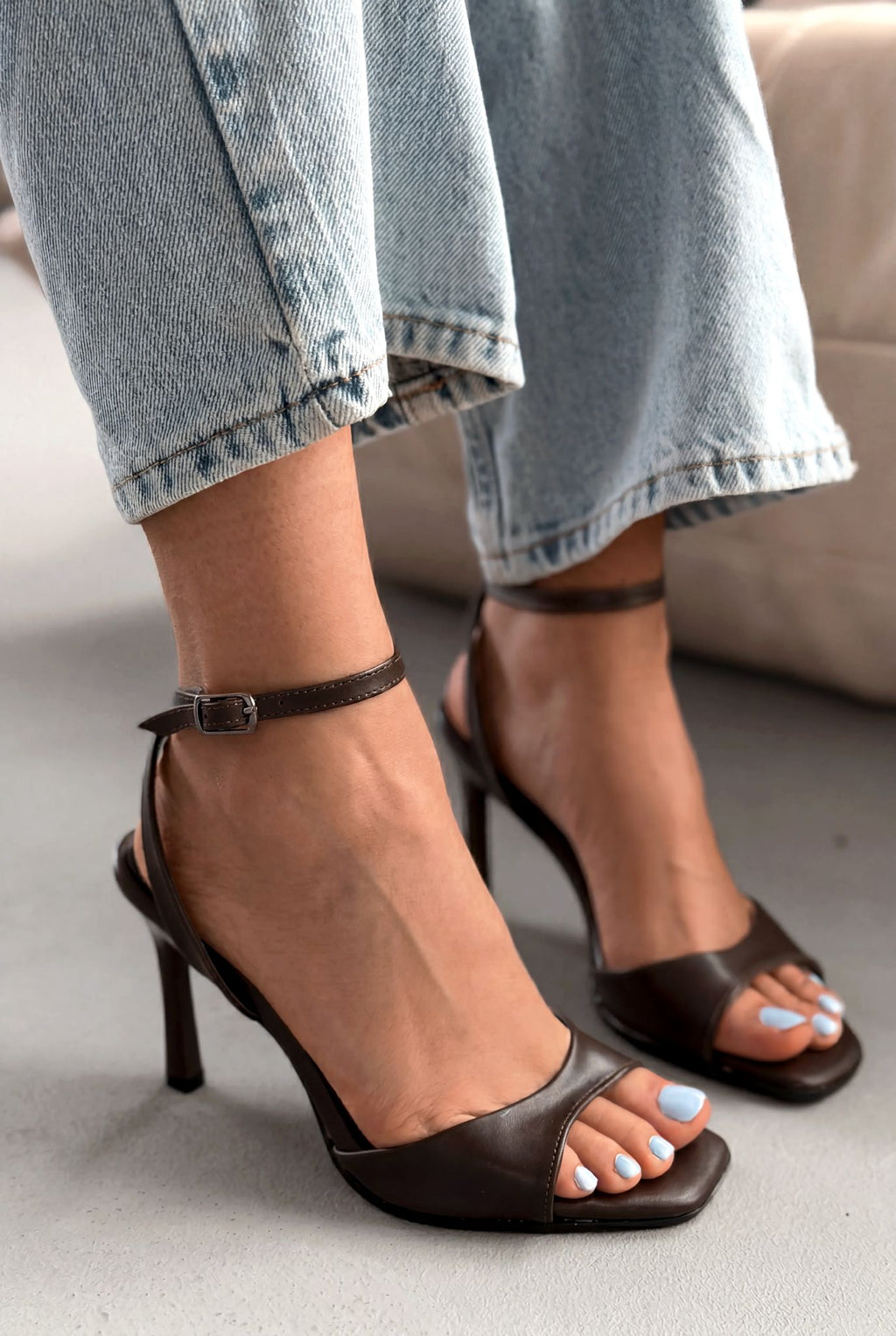 Elvona Taupe Faux Leather Women's Pumps Sandals