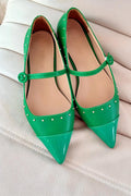 Panilo Green Faux Leather Studded Women's Flats