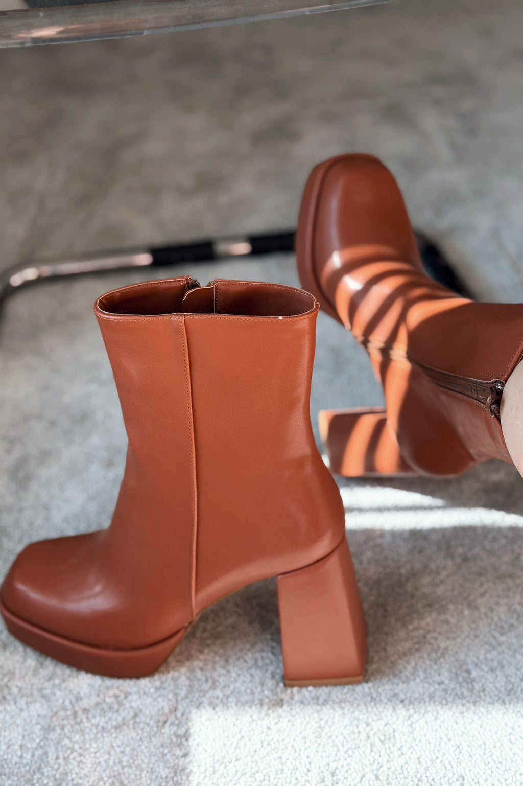 Rivoks Tan Faux Leather Platform Pumps Boots
